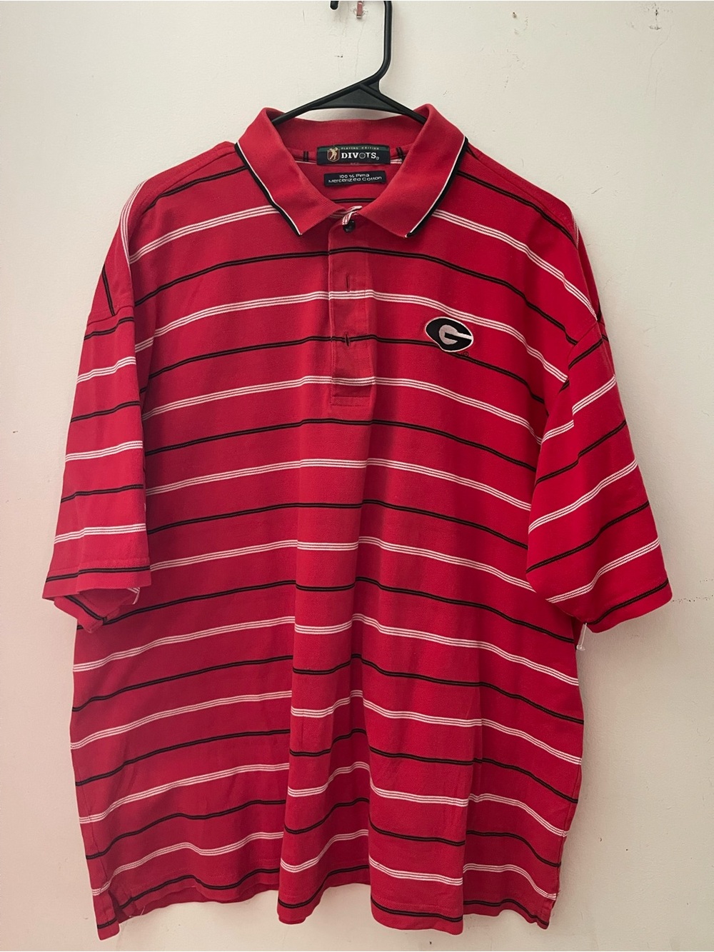 Georgia Divots Mens Red and White Striped Polo Shirt with Embroidered G Logo XL